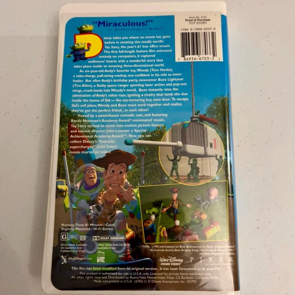 Disney’s Pixar Toy Story 6703 VHS Movie